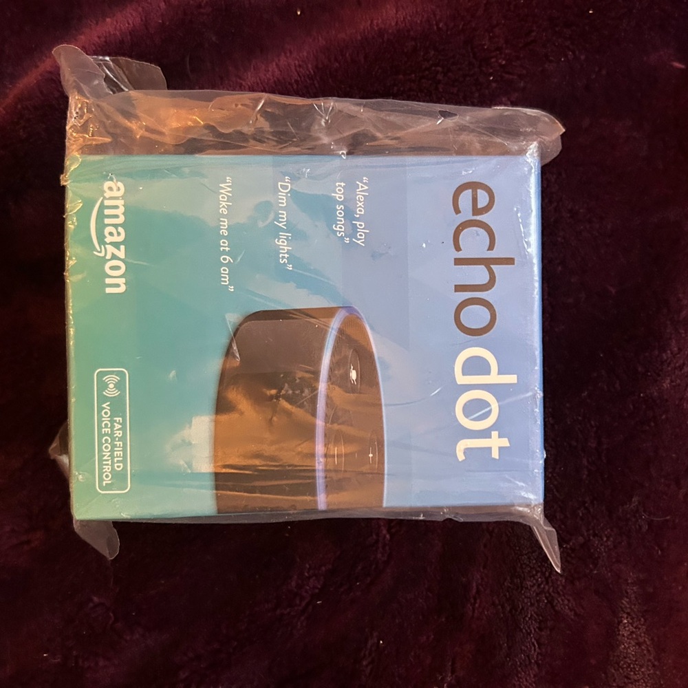 Amazon Echo Dot in Black and Blue Packaging